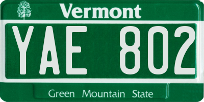 VT license plate YAE802