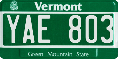 VT license plate YAE803