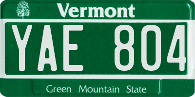 VT license plate YAE804
