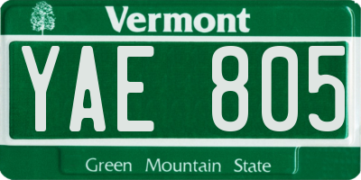 VT license plate YAE805