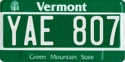 VT license plate YAE807