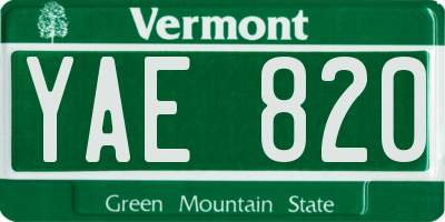 VT license plate YAE820