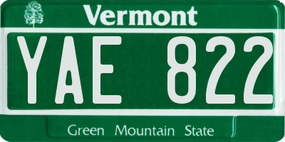 VT license plate YAE822