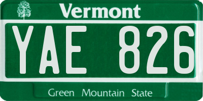 VT license plate YAE826