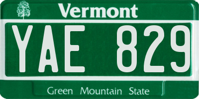 VT license plate YAE829