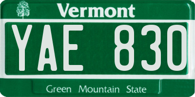 VT license plate YAE830