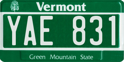 VT license plate YAE831