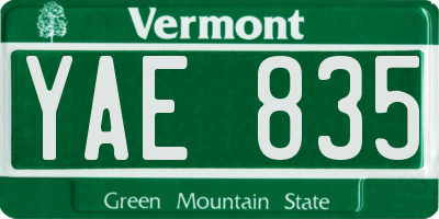 VT license plate YAE835