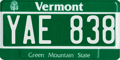 VT license plate YAE838