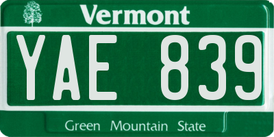 VT license plate YAE839