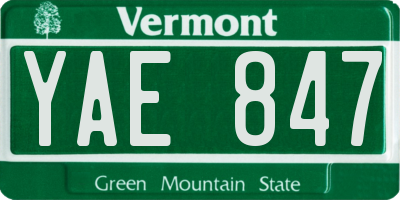 VT license plate YAE847