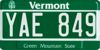 VT license plate YAE849