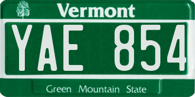 VT license plate YAE854