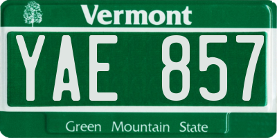 VT license plate YAE857