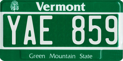 VT license plate YAE859