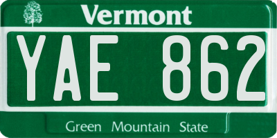 VT license plate YAE862