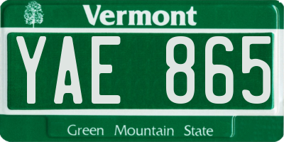 VT license plate YAE865