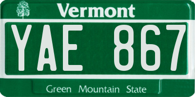 VT license plate YAE867