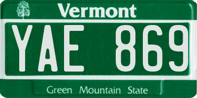 VT license plate YAE869