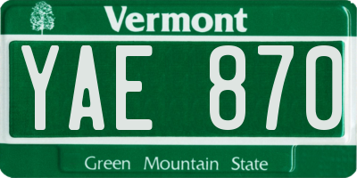 VT license plate YAE870