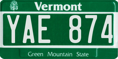 VT license plate YAE874