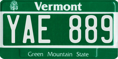 VT license plate YAE889