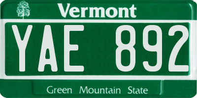 VT license plate YAE892