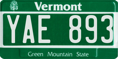 VT license plate YAE893