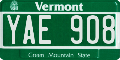VT license plate YAE908