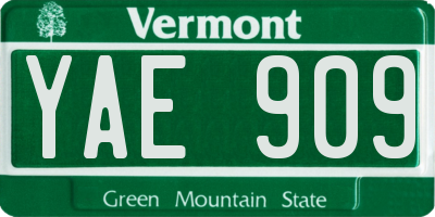 VT license plate YAE909