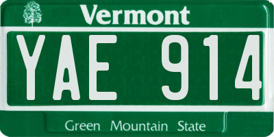 VT license plate YAE914
