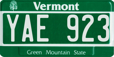 VT license plate YAE923