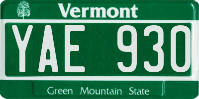 VT license plate YAE930