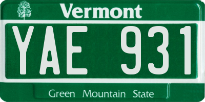 VT license plate YAE931