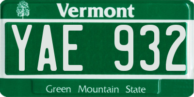 VT license plate YAE932