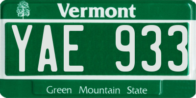 VT license plate YAE933