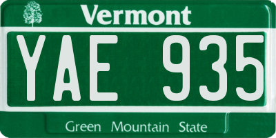 VT license plate YAE935