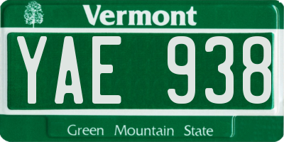 VT license plate YAE938