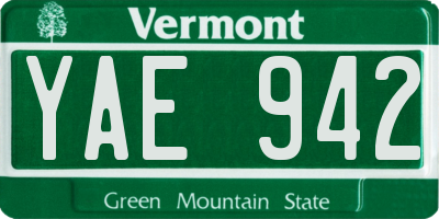 VT license plate YAE942