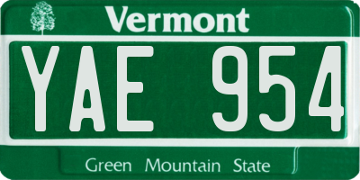 VT license plate YAE954