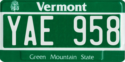 VT license plate YAE958