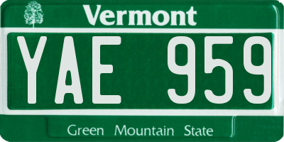 VT license plate YAE959