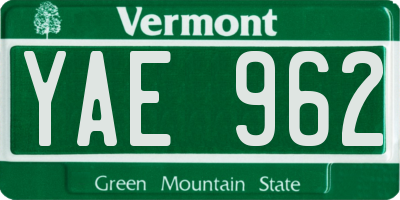 VT license plate YAE962