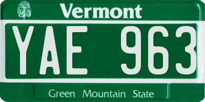 VT license plate YAE963