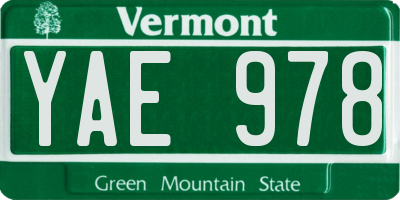 VT license plate YAE978