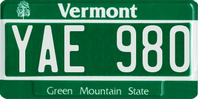 VT license plate YAE980