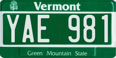 VT license plate YAE981