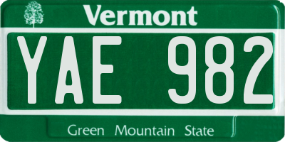 VT license plate YAE982
