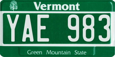VT license plate YAE983