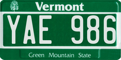 VT license plate YAE986